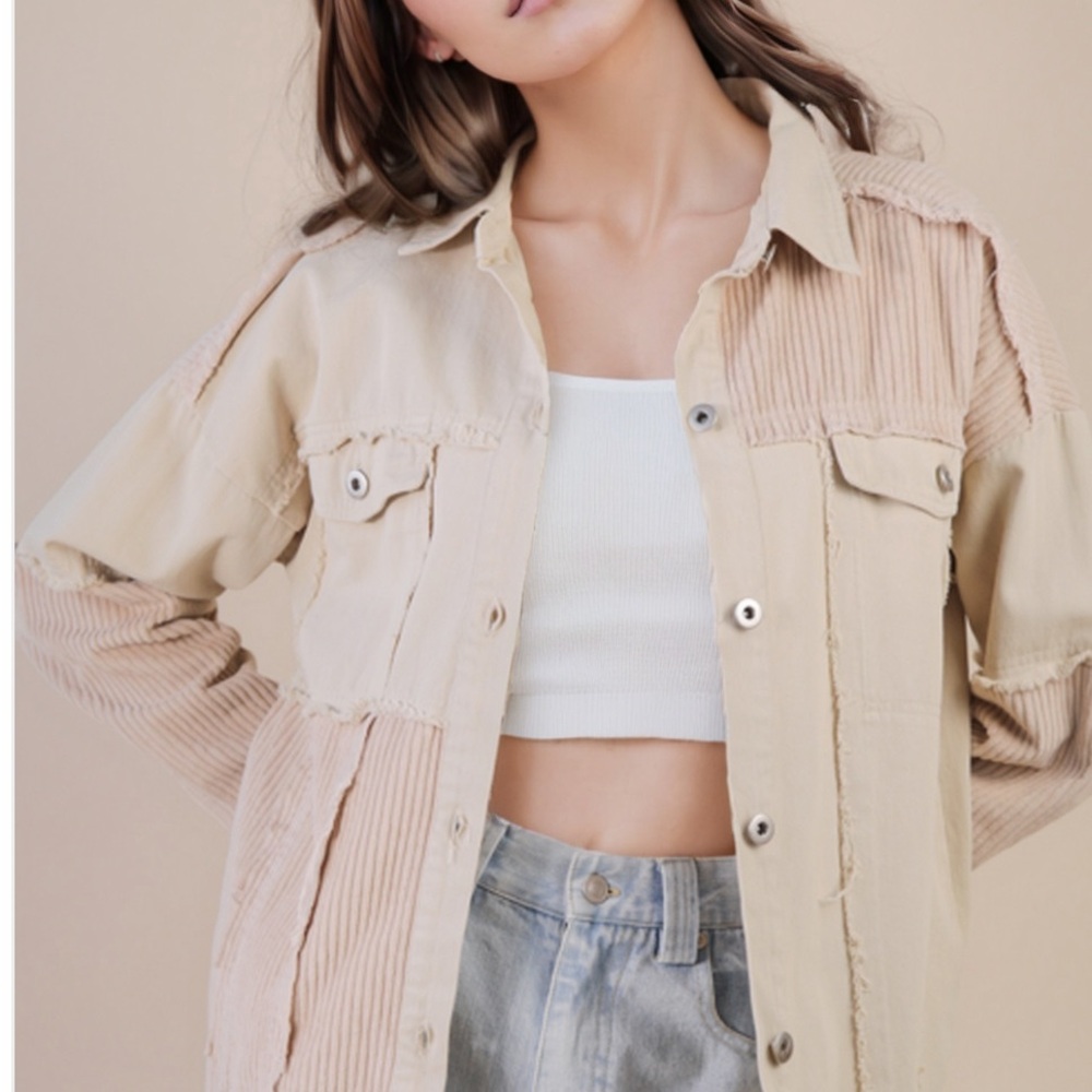 Very J Beige and Cream Jean Jacket